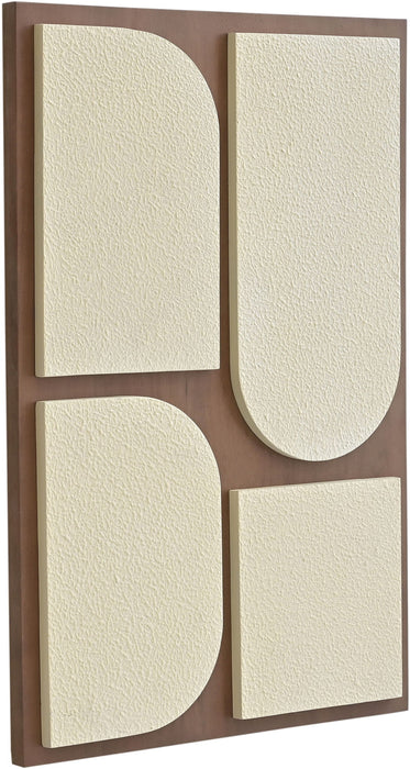 Icon Mango Wood 4-Piece Wall Art in black and natural finish, featuring modern geometric wall decor by Meridian Furniture.