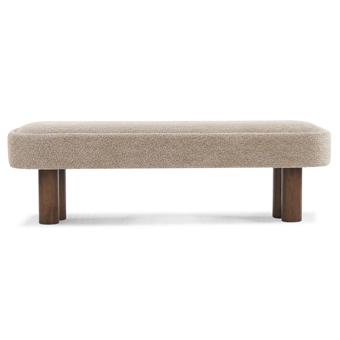 Indoor Upholstered Dining Bench - Khaki / Walnut