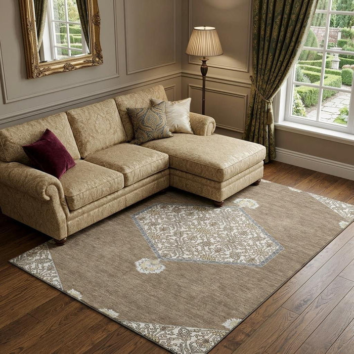 10' X 14' Oriental Washable Area Rug With UV Protection (679342) - Brown / Beige / Gray