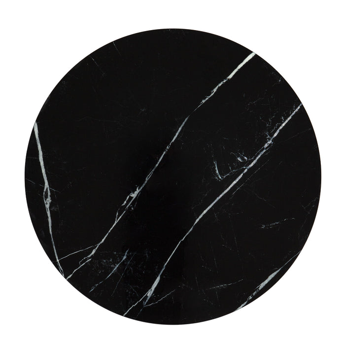 35" Mirro Glass And Faux Marble Round Coffee Table - Black