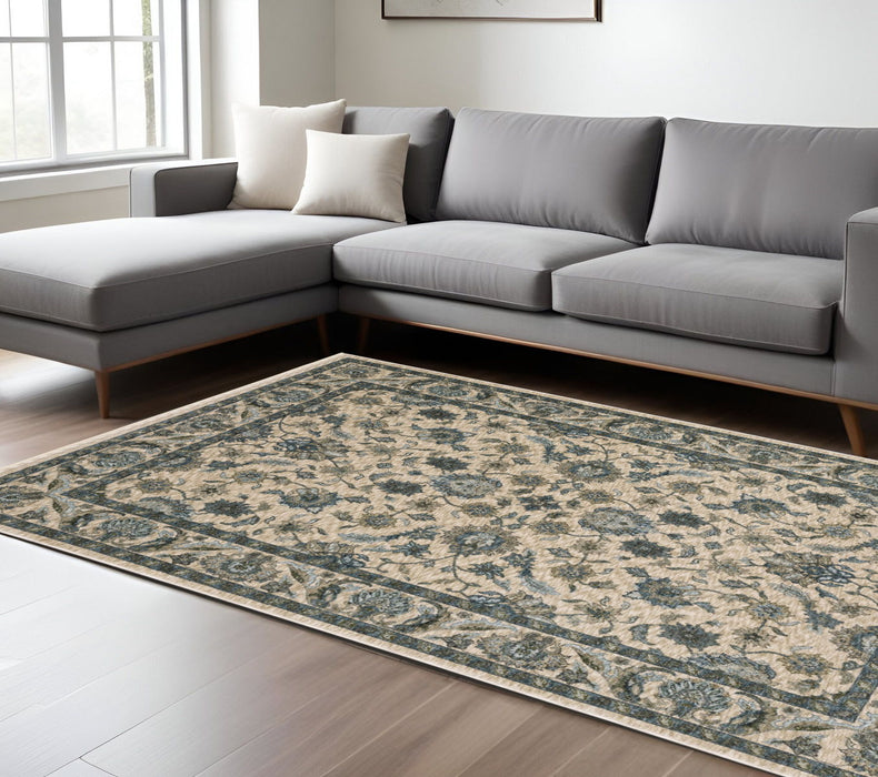 10' X 13' Oriental Area Rug With Fringe - Beige And Blue