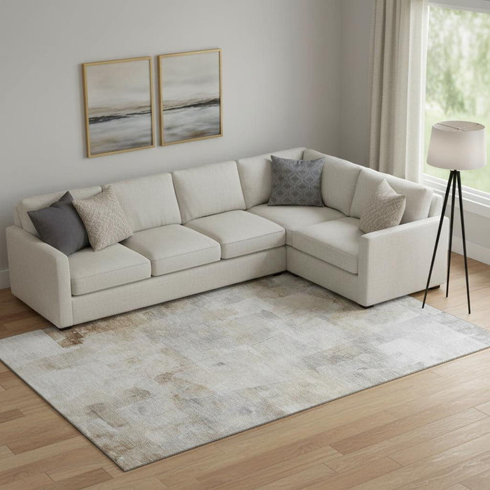 10' X 14' Abstract Washable Area Rug With UV Protection (697512) - Beige / Gray / Silver