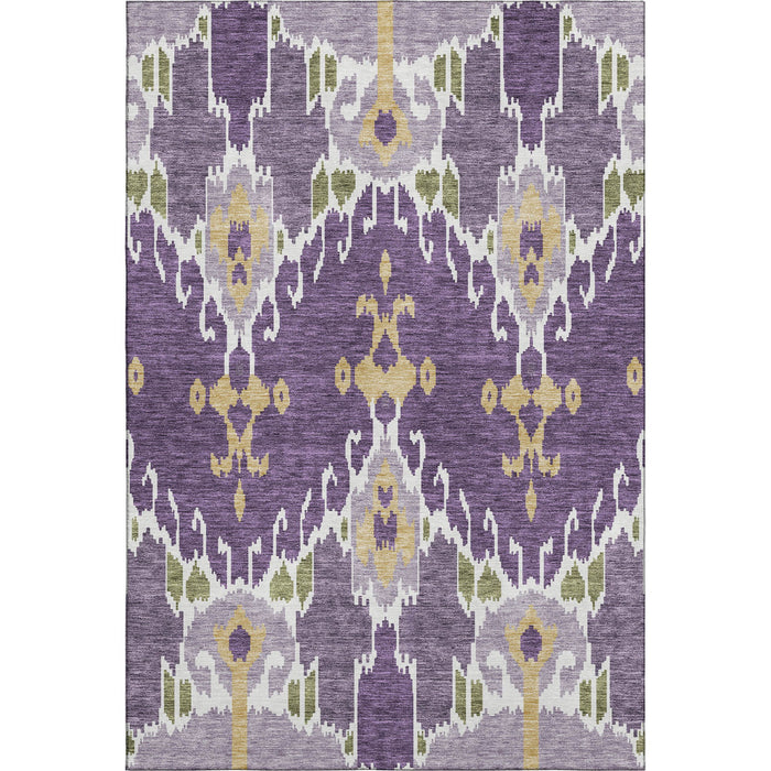 9' X 12' Ikat Washable Area Rug With UV Protection - Purple