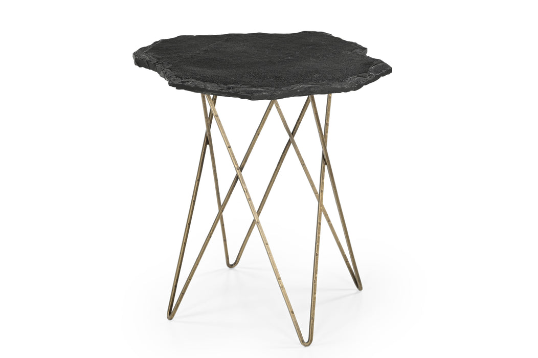 Cleo - Accent Table - Antique Brass / Black Slate