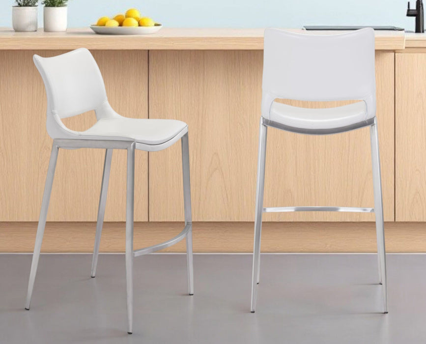 29" Steel Low Back Bar Height Bar Chairs (Set of 2) - White And Silver