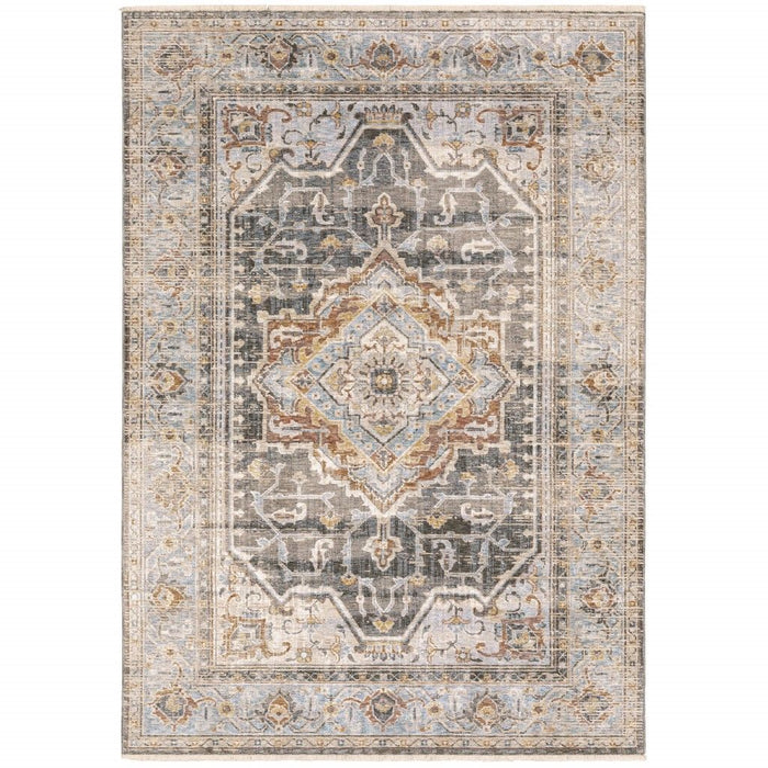 9' x 12' Machine Woven Medallion Indoor Area Rug - Gray Blue