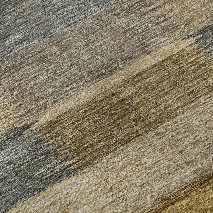 10' X 14' Striped Washable Area Rug With UV Protection (695312) - Brown / Beige / Gray