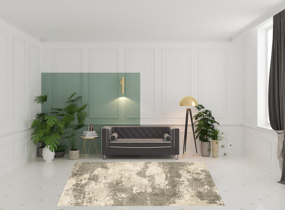 8' x 10' Abstract Power Loom Stain Resistant Area Rug - Beige And Gray