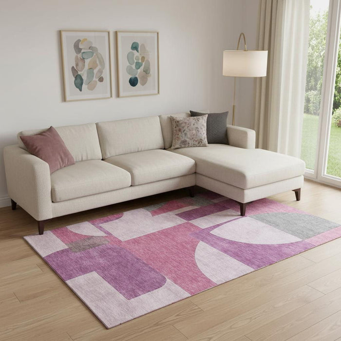 10' X 14' Abstract Geometric Washable Area Rug With UV Protection (697344) - Blush / Mauve / Ivory