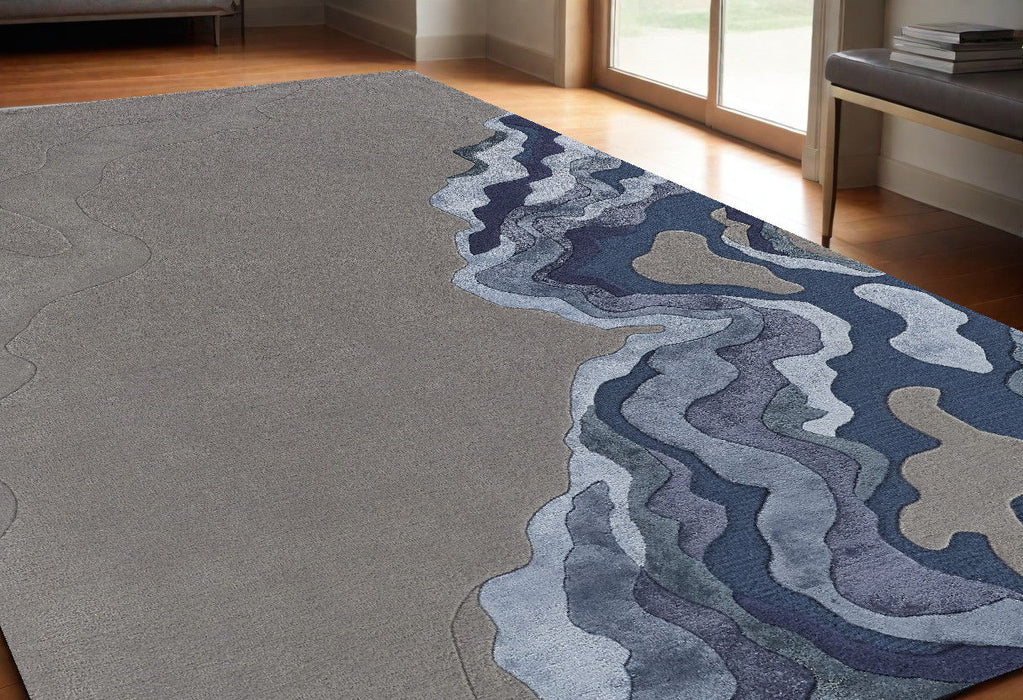 5' x 8' Wool Abstract Hand Tufted Modern Area Rug - Gray And Blue