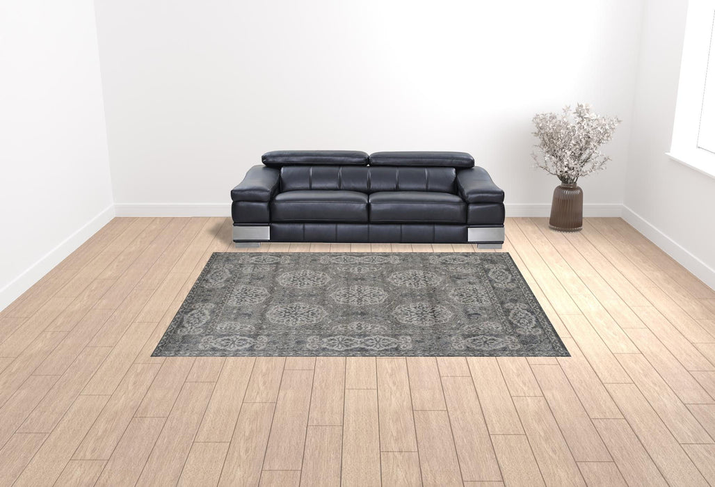 9' x 12' Medallion Power Loom Area Rug - Charcoal And Gray