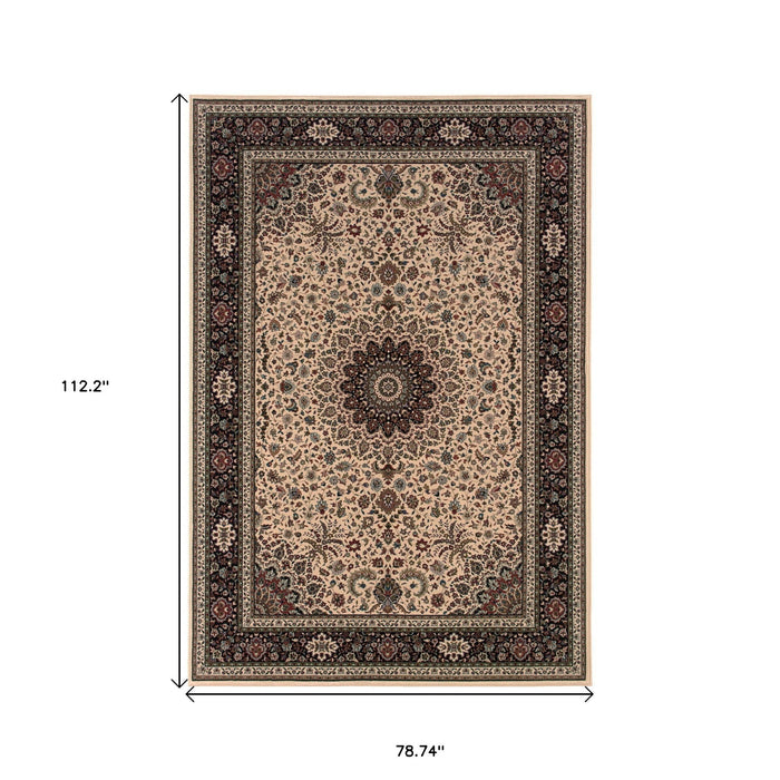 7' X 10' Oriental Area Rug - Ivory And Black