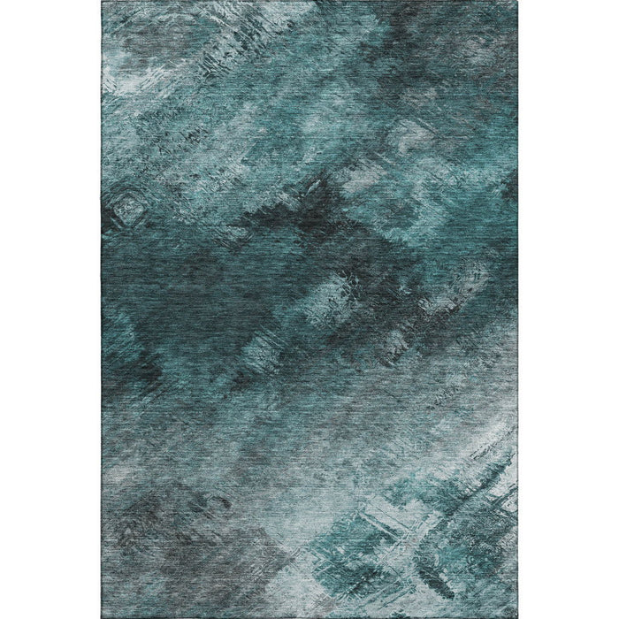 10' X 14' Abstract Washable Area Rug With UV Protection (650536) - Teal / Ivory / Gray