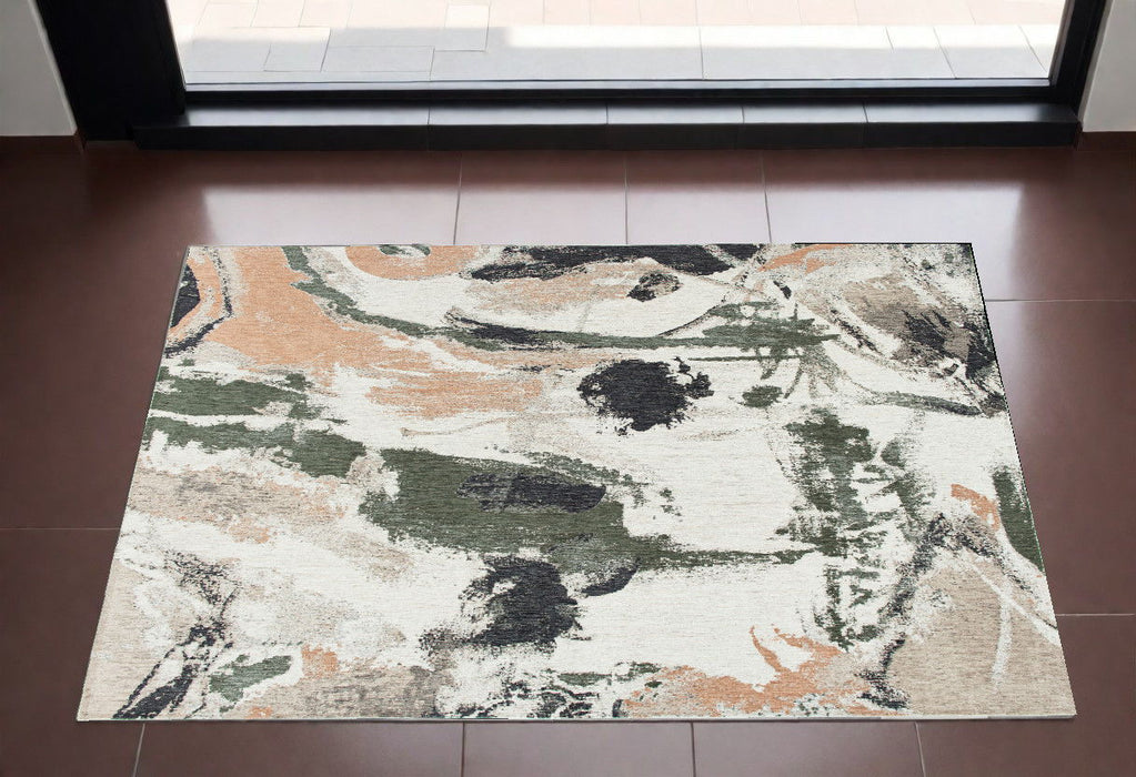 3' x 4' Abstract Non Skid Area Rug - Gray And Orange