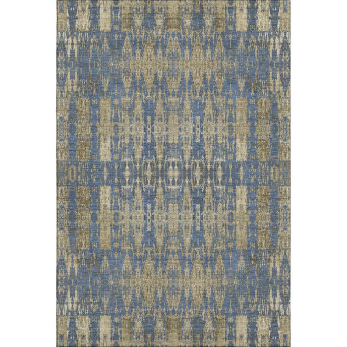 10' X 14' Moroccan Washable Area Rug With UV Protection (650200) - Blue / Chocolate