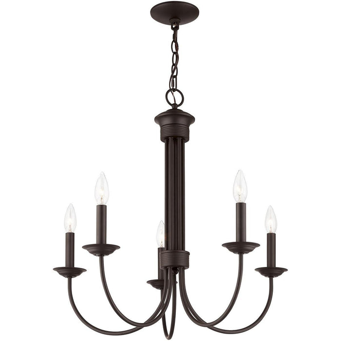 24" Five-Light Dimmable Chandelier With Shades - Bronze