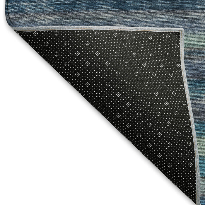 10' X 14' Striped Washable Area Rug With UV Protection (695678) - Blue / Teal / Gray