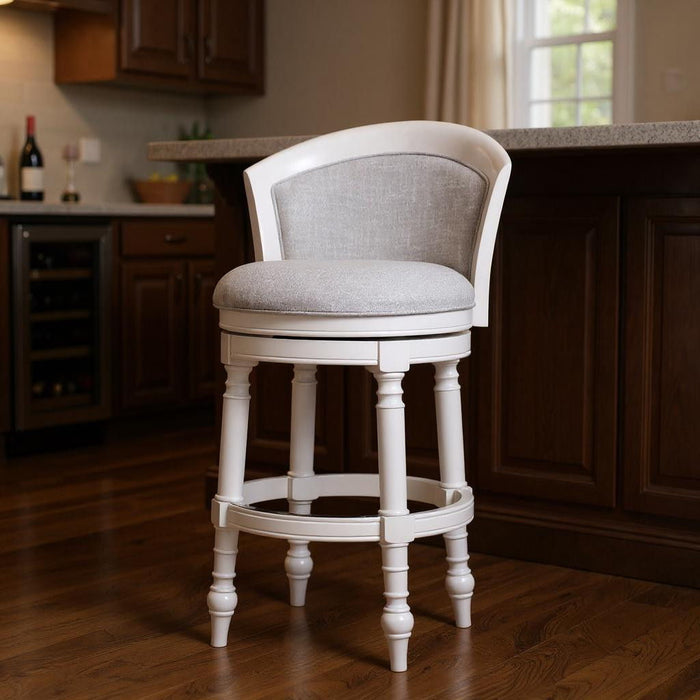 Fabric And Solid Wood Low Back Bar Height Swivel Bar Chair - Gray / White