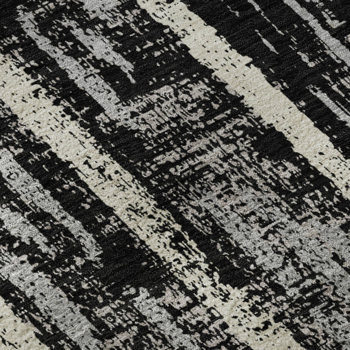 10' X 14' Striped Washable Area Rug With UV Protection (670862) - Black / Beige / Gray