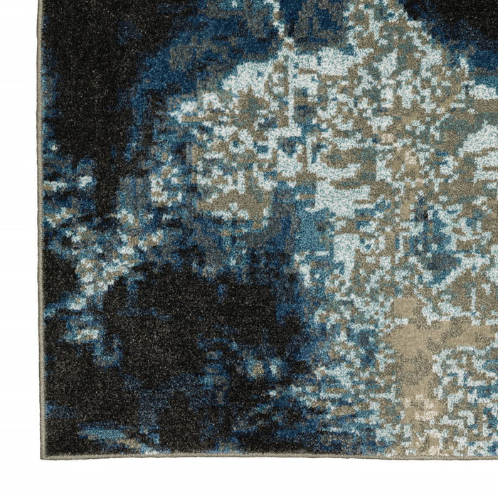 8' x 10' Abstract Power Loom Stain Resistant Area Rug - Blue Gray Charcoal And Beige