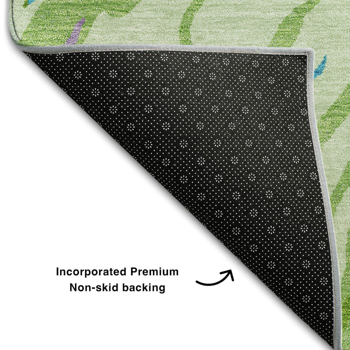 10' X 14' Abstract Washable Area Rug With UV Protection (681383) - Green / Lavender / Teal