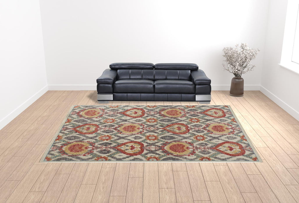 12' x 15' Wool Floral Hand Knotted Stain Resistant Area Rug - Orange And Gray