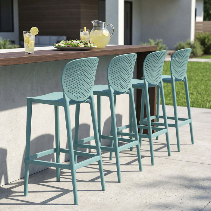 26" Contemporary Heavy Duty Plastic Low Back Counter Height Bar Chairs (Set of 4) - Green