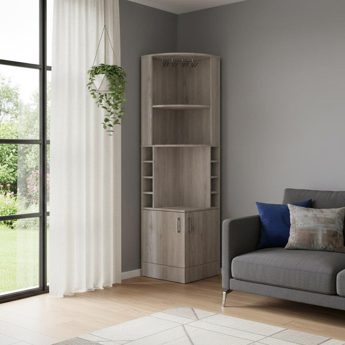 Wood Corner Bar Cabinet With Two Doors - Light Gray