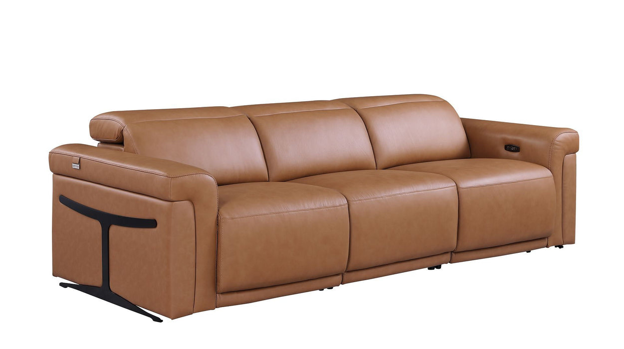 Top Grain Leather Reclining Metal USB Sofa (720358) - Chestnut