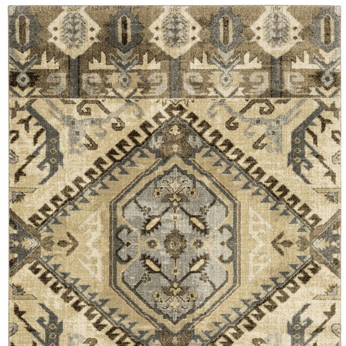 8' x 11' Central Medallion Indoor Area Rug - Tan And Gold