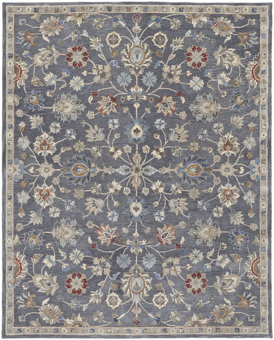 8' x 10' Wool Floral Tufted Handmade Stain Resistant Area Rug - Gray Ivory And Red