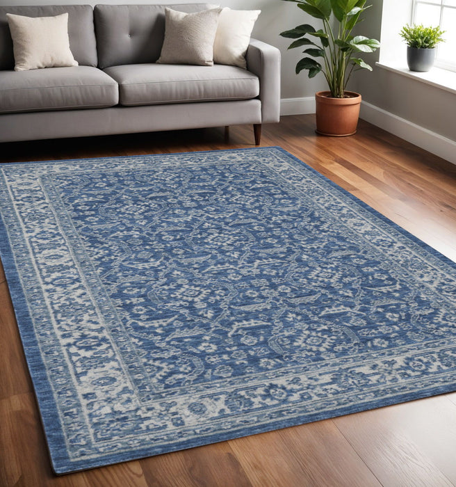 5' X 8' Wool Medallion Hand Woven Area Rug - Denim Blue And Ivory