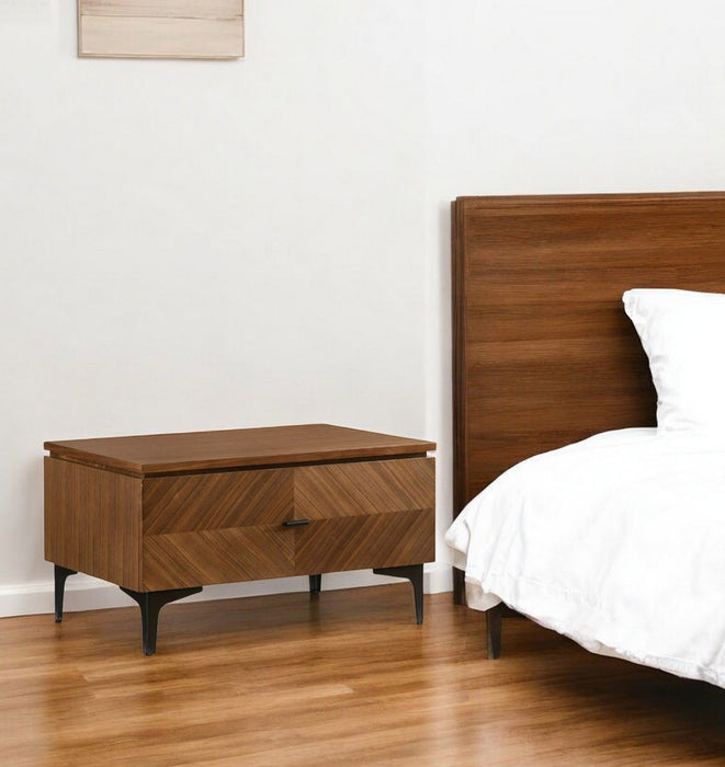 Mid Century Nightstand With Two Drawers - Walnut