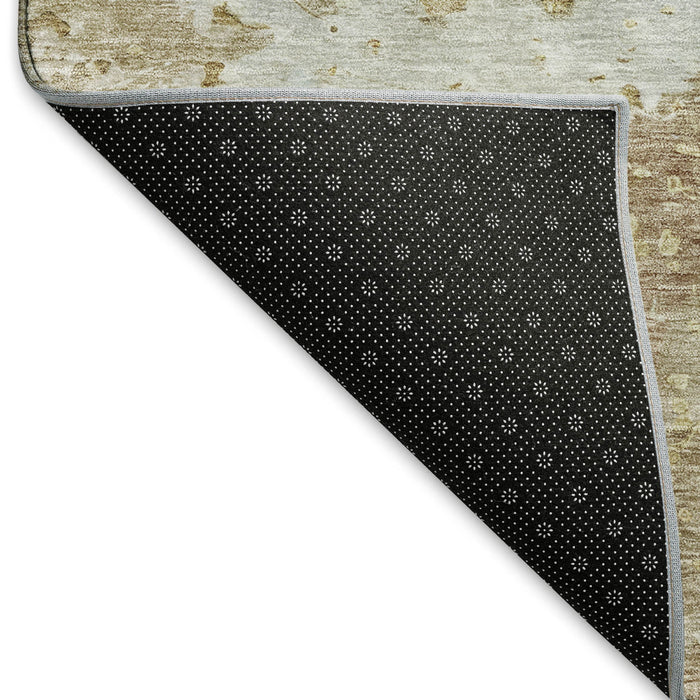 10' X 14' Abstract Washable Area Rug With UV Protection (692202) - Khaki / Gray / Gold