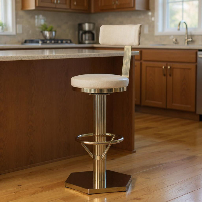 Linen Steel Counter Height Swivel Bar Chair - Cream / Gold