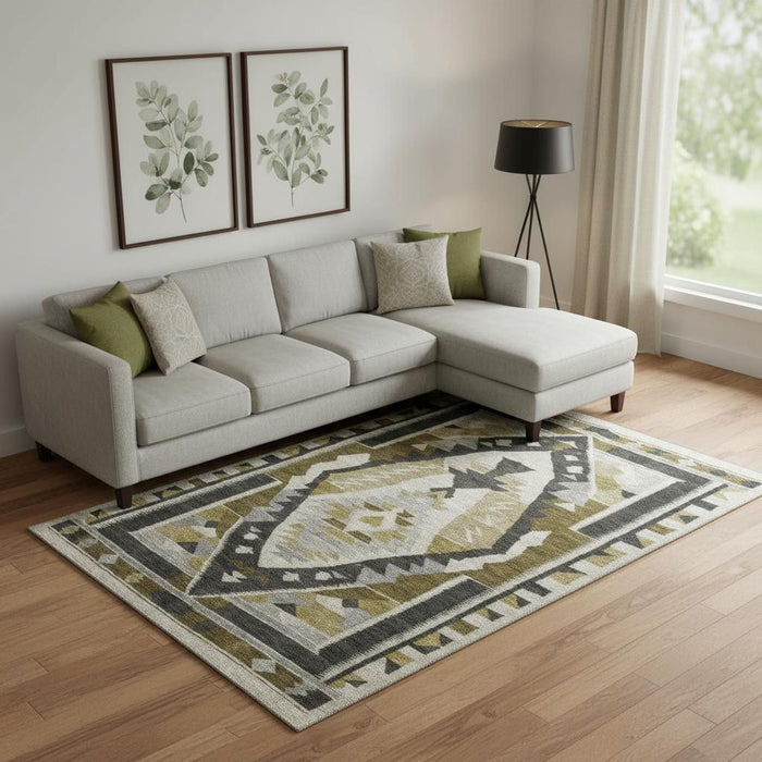10' X 14' Tribal Washable Area Rug With UV Protection (707995) - Chocolate / Beige / Charcoal