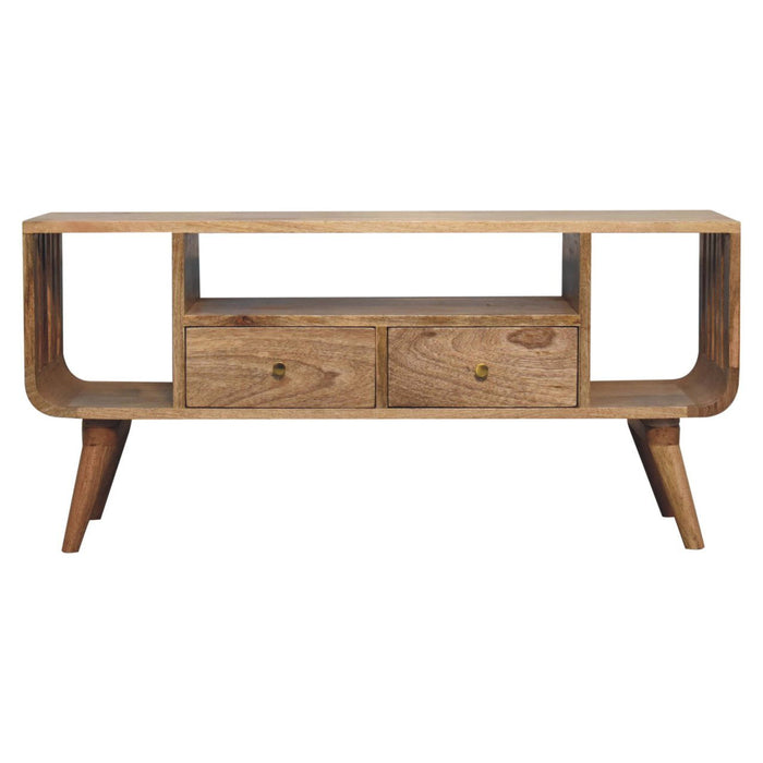 Solid Wood Enclosed Open Storage TV Stand (727854) - Brown
