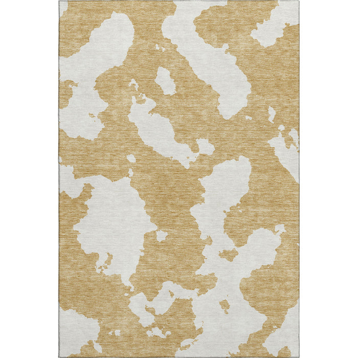 10' X 14' Abstract Washable Area Rug With UV Protection (677022) - Gold / Ivory
