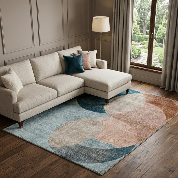 10' X 14' Geometric Washable Area Rug With UV Protection (686288) - Rust / Teal / Beige
