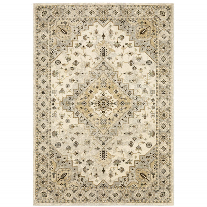 6' x 9' Oriental Power Loom Stain Resistant Area Rug - Beige Gray Tan And Brown