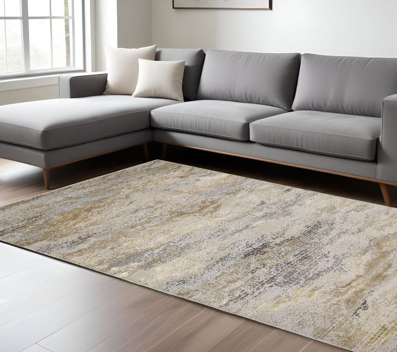 8' x 10' Abstract Area Rug - Gold Gray And Ivory