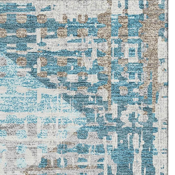 10' X 14' Geometric Washable Area Rug With UV Protection (718400) - Teal / Beige