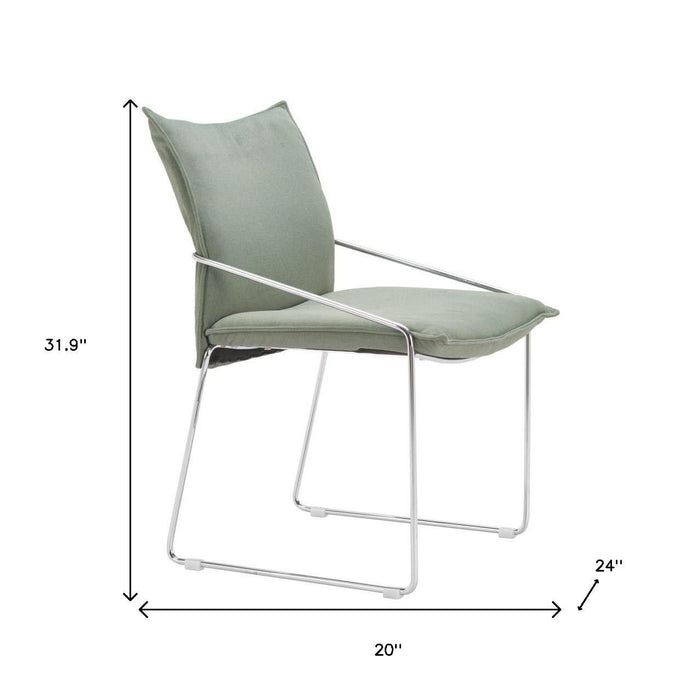Upholstered Fabric Dining Arm Chairs (Set of 2) - Green / Silver