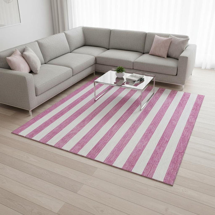 10' X 14' Striped Washable Area Rug With UV Protection (647638) - Pink / Ivory