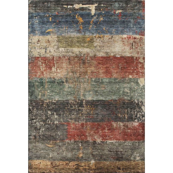 10' X 14' Striped Washable Area Rug With UV Protection (688310) - Fern Green / Blue / Red
