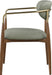 Vegan leather upholstered Meridian Furniture Ronda dining arm chair with walnut wood legs, showcasing a modern, plush design.
