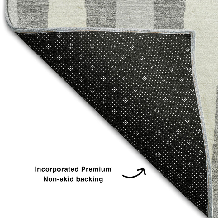 10' X 14' Geometric Washable Area Rug With UV Protection (670051) - Gray / Ivory