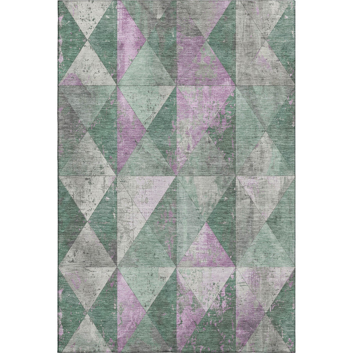 10' X 14' Geometric Washable Area Rug With UV Protection (699100) - Sage / Purple / Ivory
