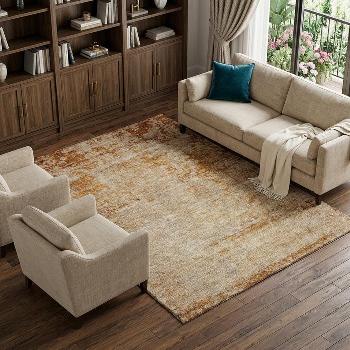 10' X 14' Abstract Washable Area Rug With UV Protection (688003) - Copper / Beige
