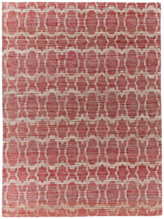 9' X 13' Geometric Hand Woven Area Rug - Red And Tan